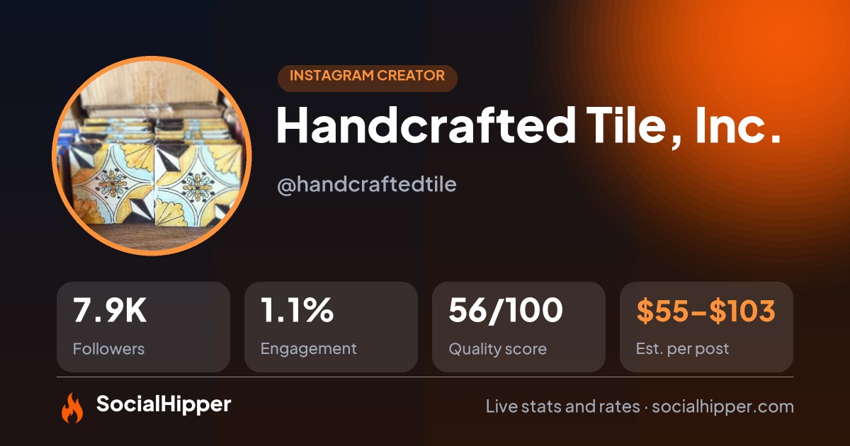 Handcrafted Tile, Inc. Instagram stats on SocialHipper