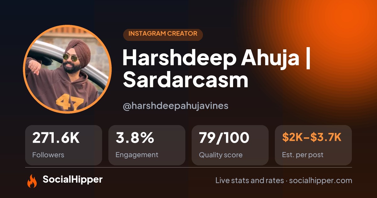 Harshdeep Ahuja | Sardarcasm Instagram stats on SocialHipper