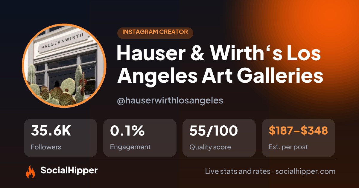 Hauser & Wirth‘s Los Angeles Art Galleries Instagram stats on SocialHipper