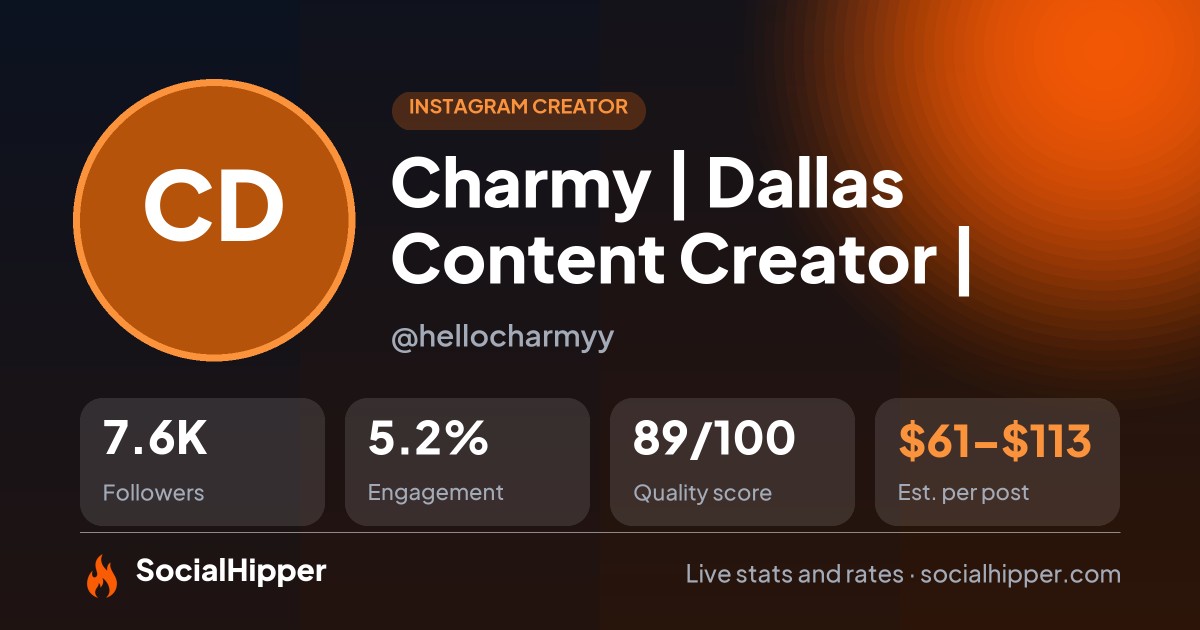 🧿Charmy | Dallas Content Creator |🧿 Instagram stats on SocialHipper