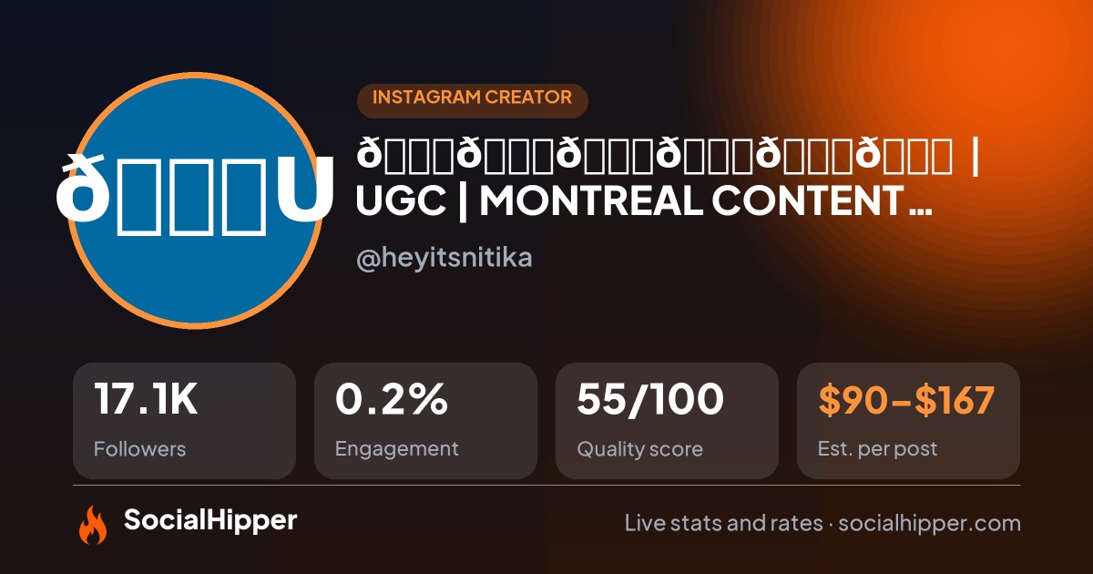 𝐍𝐈𝐓𝐈𝐊𝐀 | UGC | MONTREAL CONTENT CREATOR 🇨🇦 Instagram stats on SocialHipper