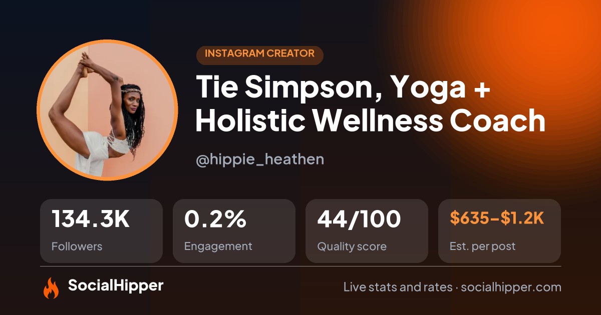 Tie Simpson, Yoga + Holistic Wellness Coach Instagram stats on SocialHipper