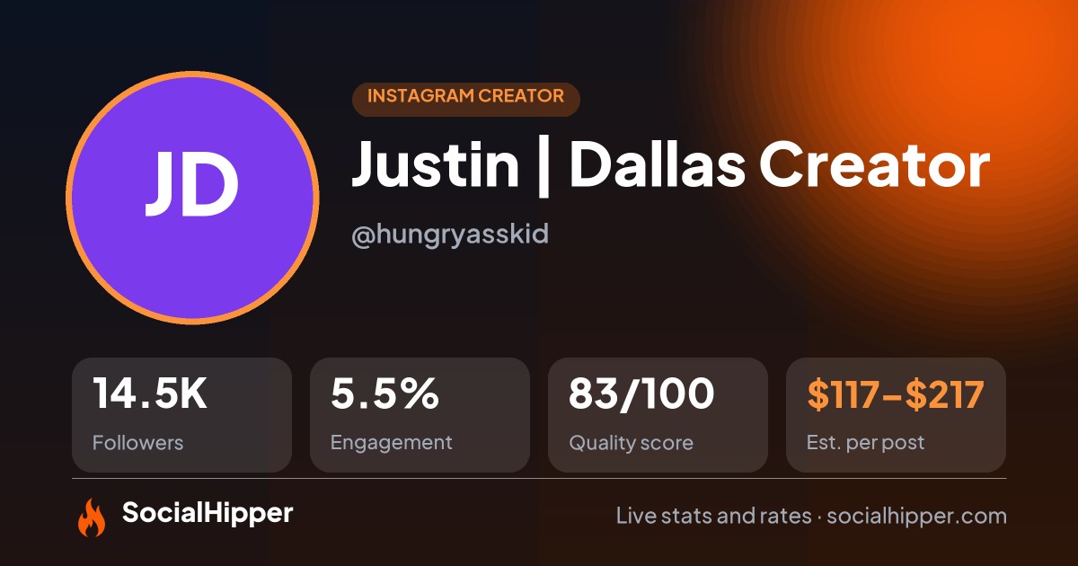 Justin | Dallas Creator Instagram stats on SocialHipper