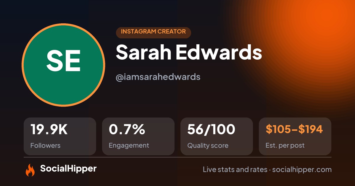 Sarah Edwards Instagram stats on SocialHipper