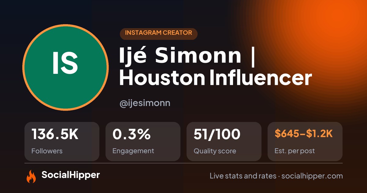 Ijé Simonn | Houston Influencer Instagram stats on SocialHipper