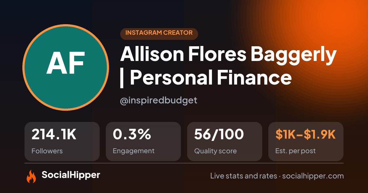 Allison Flores Baggerly |  💵 Personal Finance Instagram stats on SocialHipper