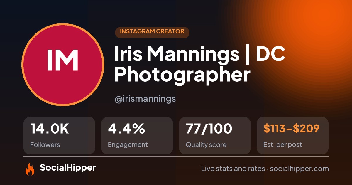 Iris Mannings | DC Photographer Instagram stats on SocialHipper
