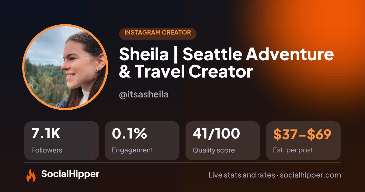Sheila 🍀 | Seattle Adventure & Travel Creator Instagram stats on SocialHipper