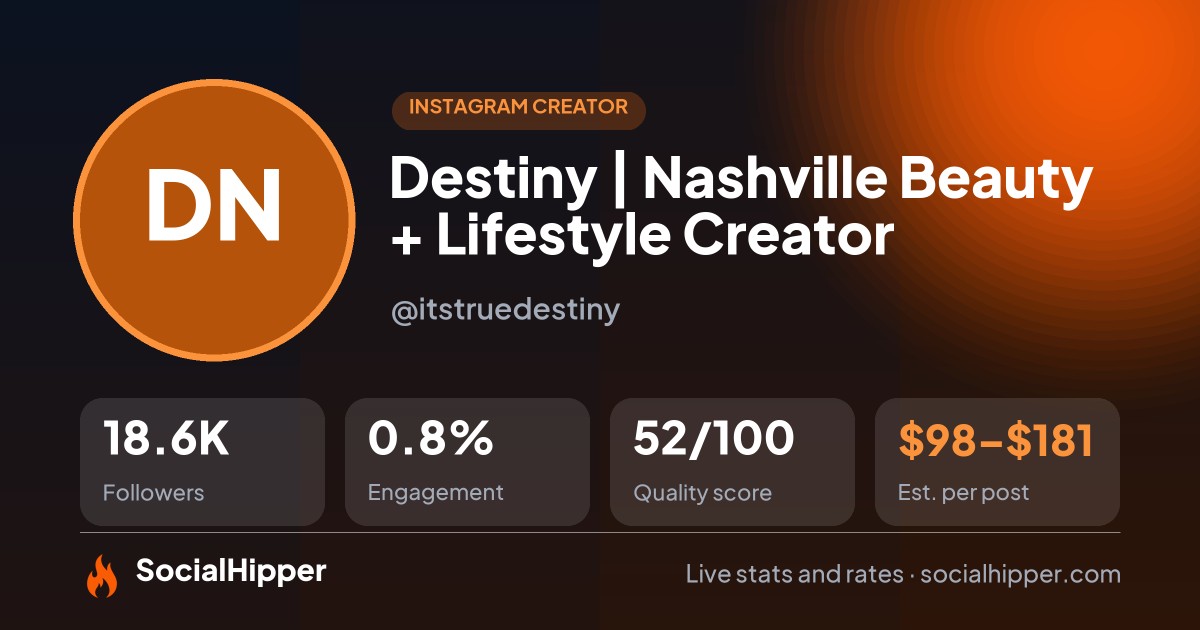 Destiny | Nashville Beauty + Lifestyle Creator Instagram stats on SocialHipper
