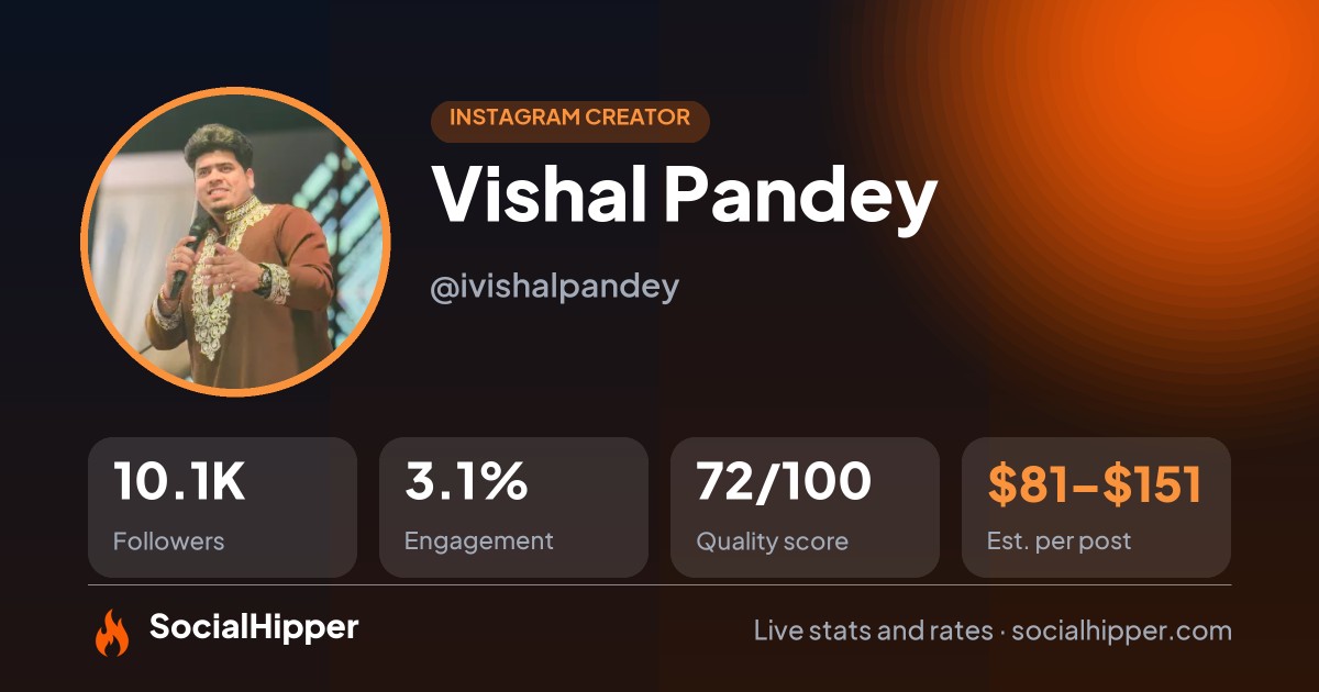 Vishal Pandey Instagram stats on SocialHipper