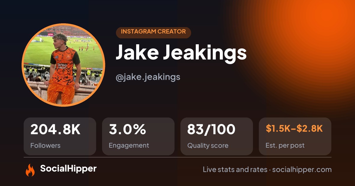 Jake Jeakings Instagram stats on SocialHipper