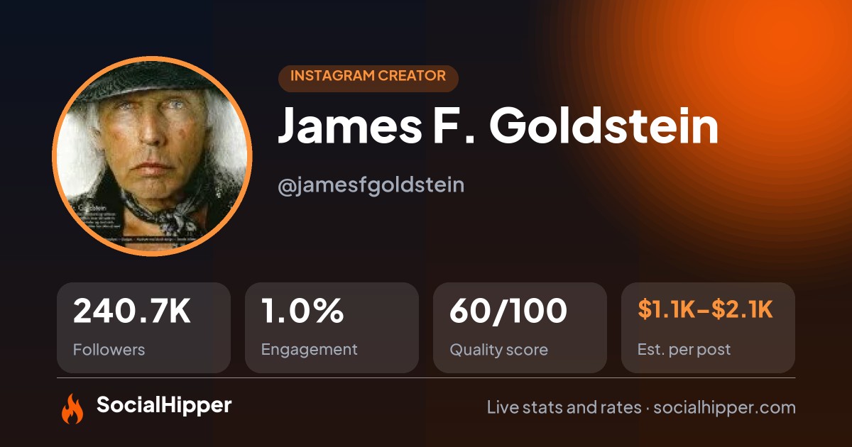 James F. Goldstein Instagram stats on SocialHipper
