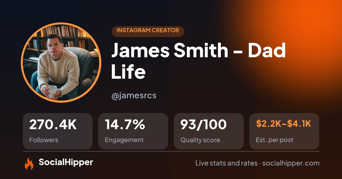 James Smith - Dad Life Instagram stats on SocialHipper