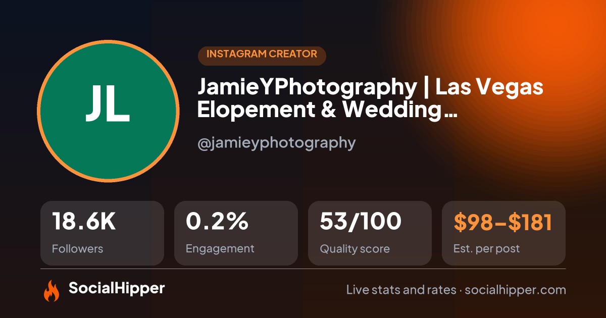 JamieYPhotography | Las Vegas Elopement & Wedding Photographer Instagram stats on SocialHipper
