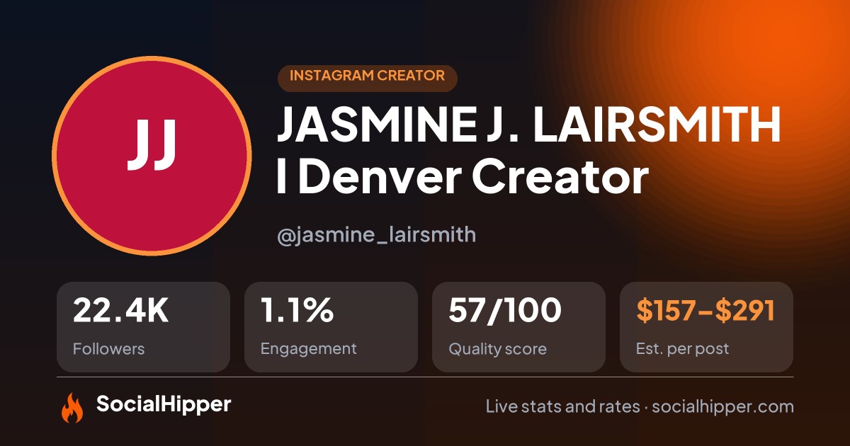 JASMINE  J. LAIRSMITH I Denver Creator Instagram stats on SocialHipper
