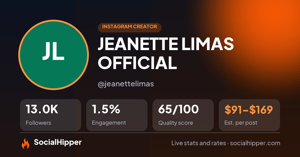 JEANETTE LIMAS OFFICIAL Instagram stats on SocialHipper