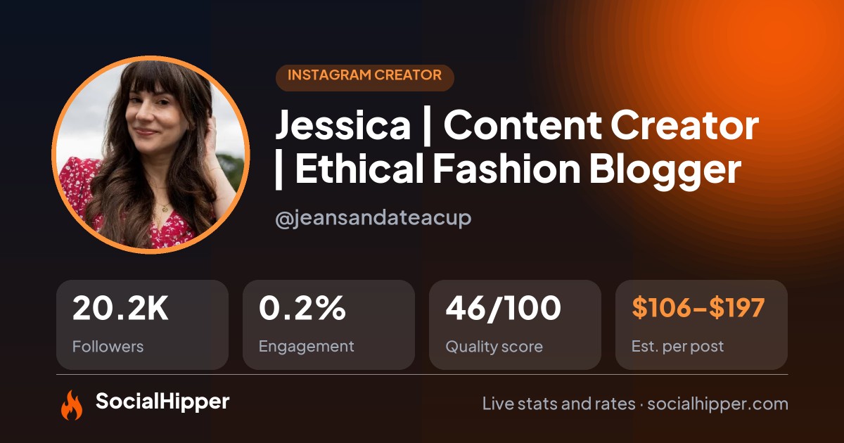 Jessica | Content Creator | Ethical Fashion Blogger Instagram stats on SocialHipper