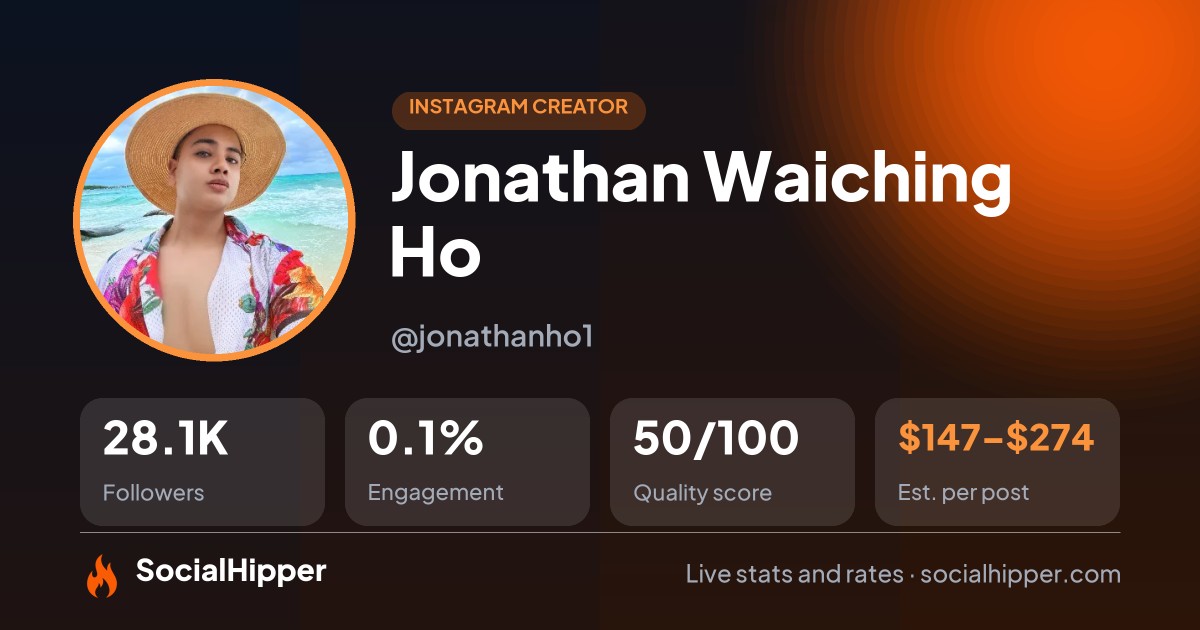 Jonathan Waiching Ho Instagram stats on SocialHipper