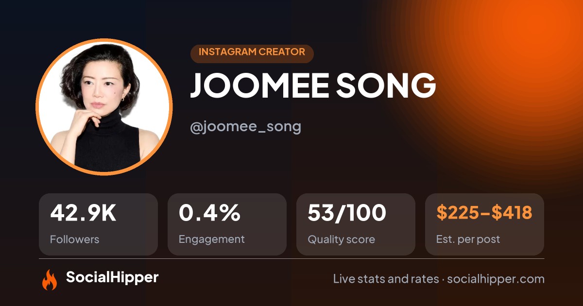 JOOMEE SONG Instagram stats on SocialHipper
