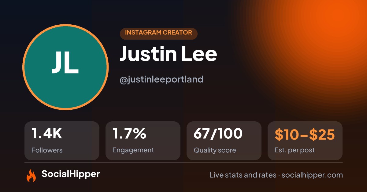 Justin Lee Instagram stats on SocialHipper
