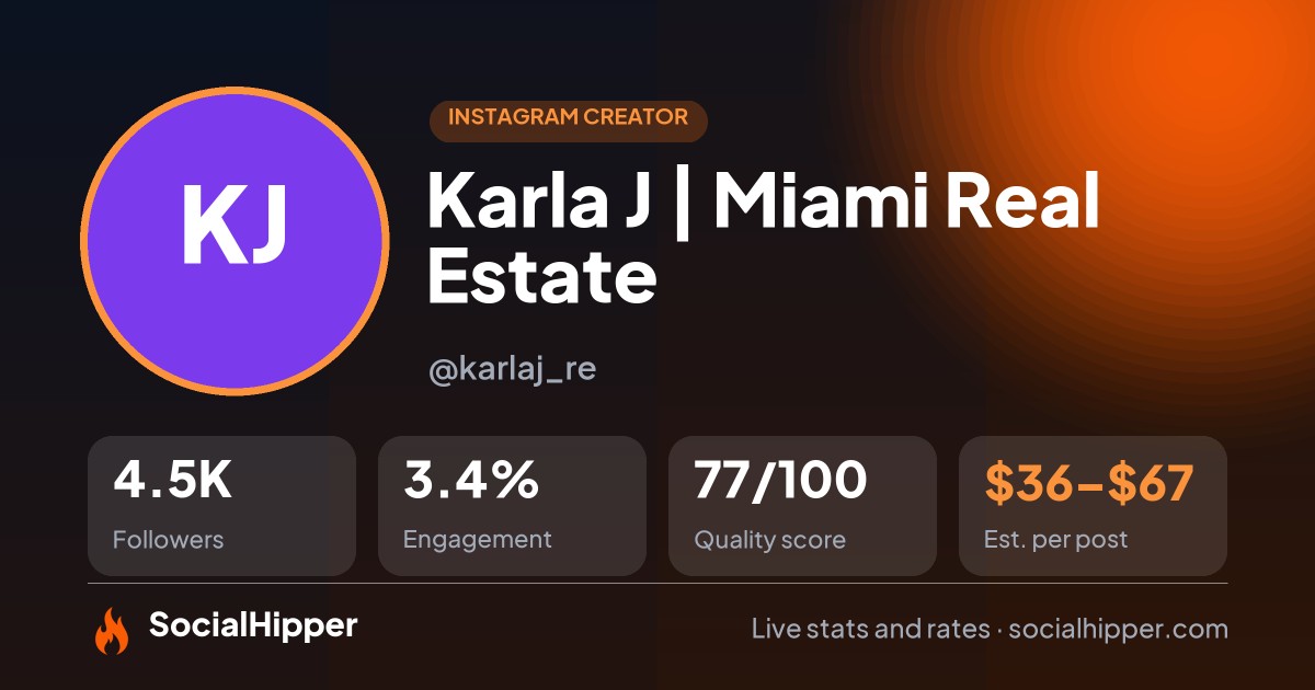 Karla J | Miami Real Estate Instagram stats on SocialHipper