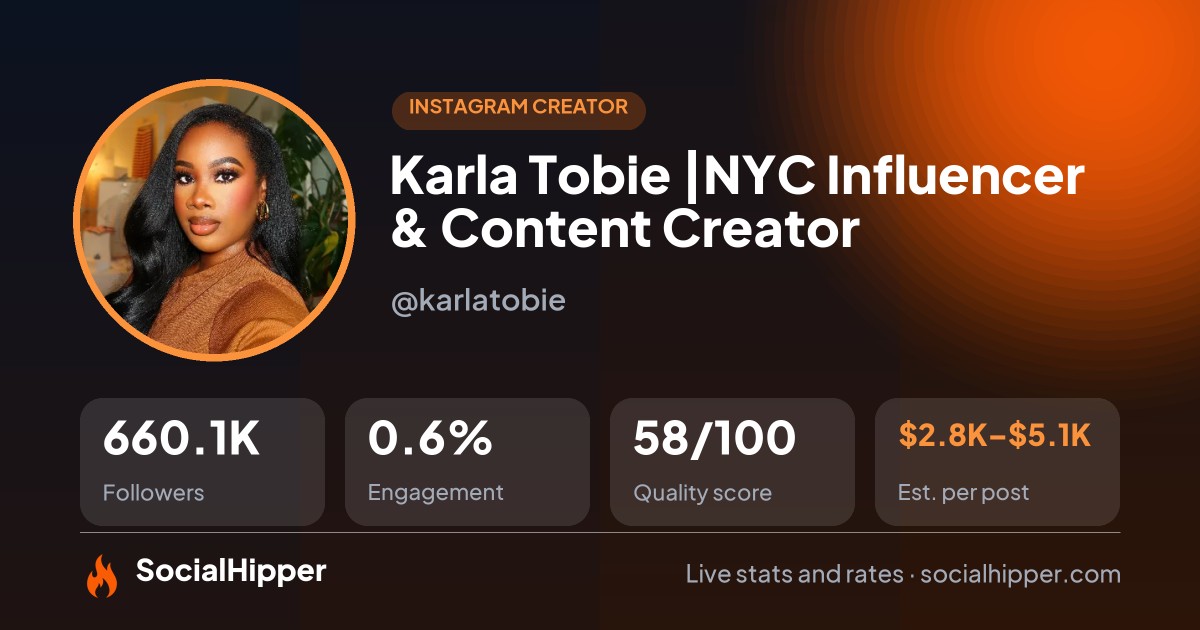 Karla Tobie |📍NYC Influencer & Content Creator Instagram stats on SocialHipper