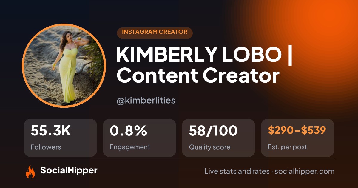KIMBERLY LOBO | Content Creator Instagram stats on SocialHipper