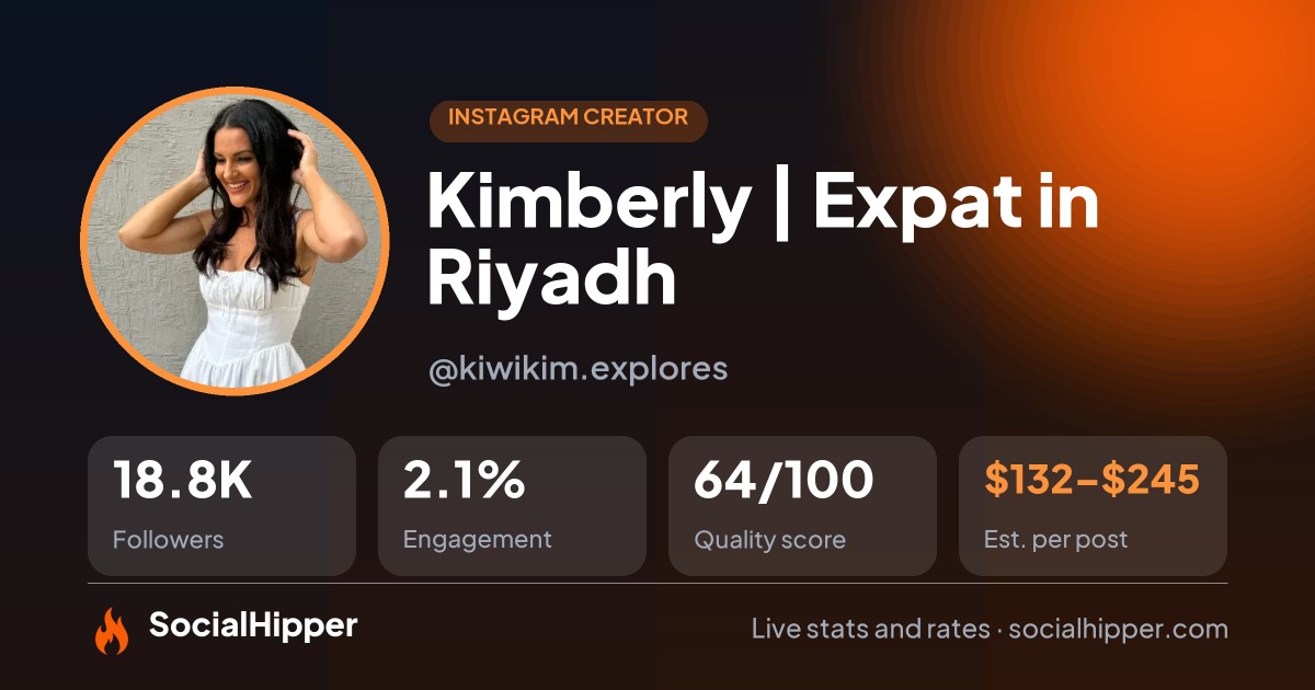 Kimberly | Expat in Riyadh Instagram stats on SocialHipper