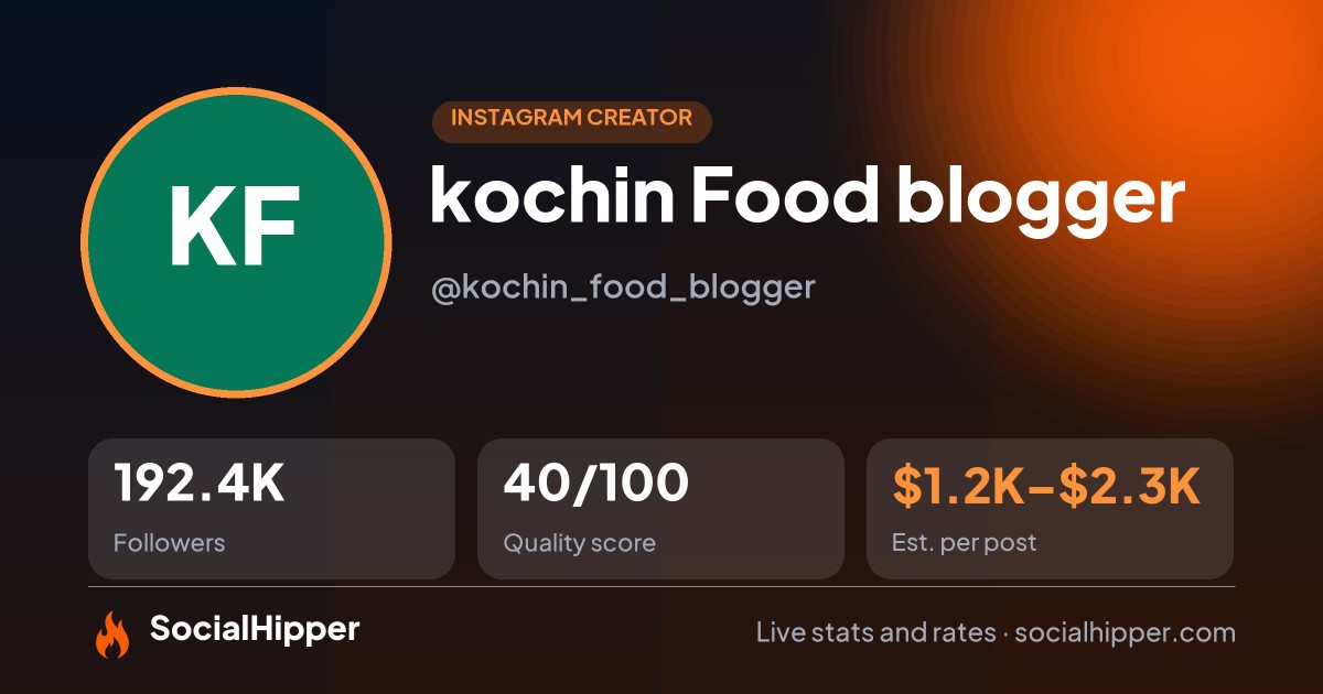 kochin Food blogger Instagram stats on SocialHipper