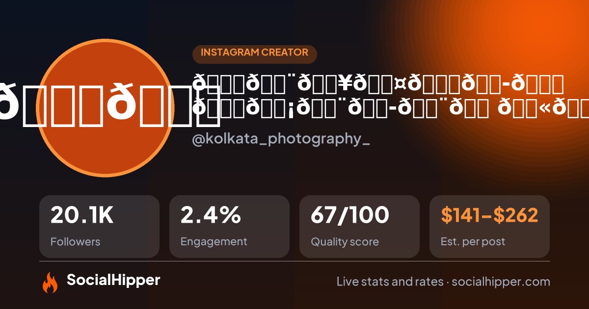 𝐊𝐨𝐥𝐤𝐚𝐭𝐚 𝐏𝐡𝐨𝐭𝐨𝐠𝐫𝐚𝐩𝐡𝐲 Instagram stats on SocialHipper