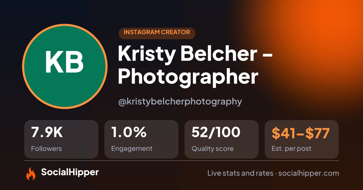 Kristy Belcher - Photographer Instagram stats on SocialHipper