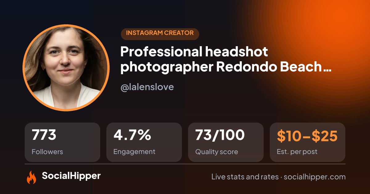 Professional headshot photographer Redondo Beach Angeles LA Instagram stats on SocialHipper