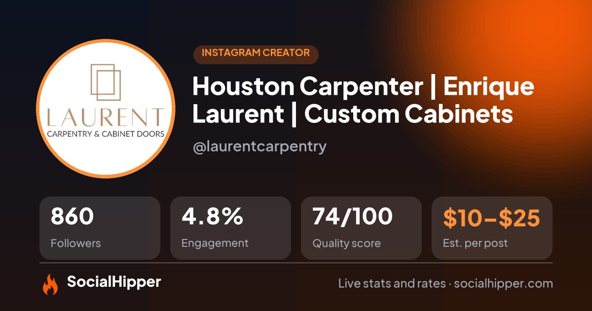 Houston Carpenter | Enrique Laurent | Custom Cabinets Instagram stats on SocialHipper