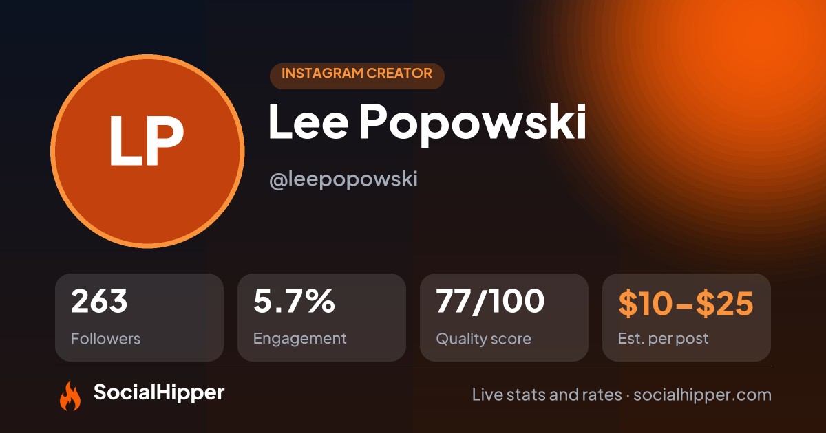 Lee Popowski Instagram stats on SocialHipper
