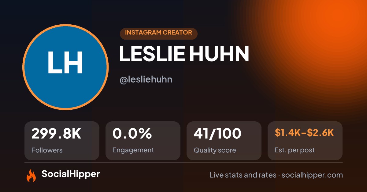 LESLIE HUHN Instagram stats on SocialHipper