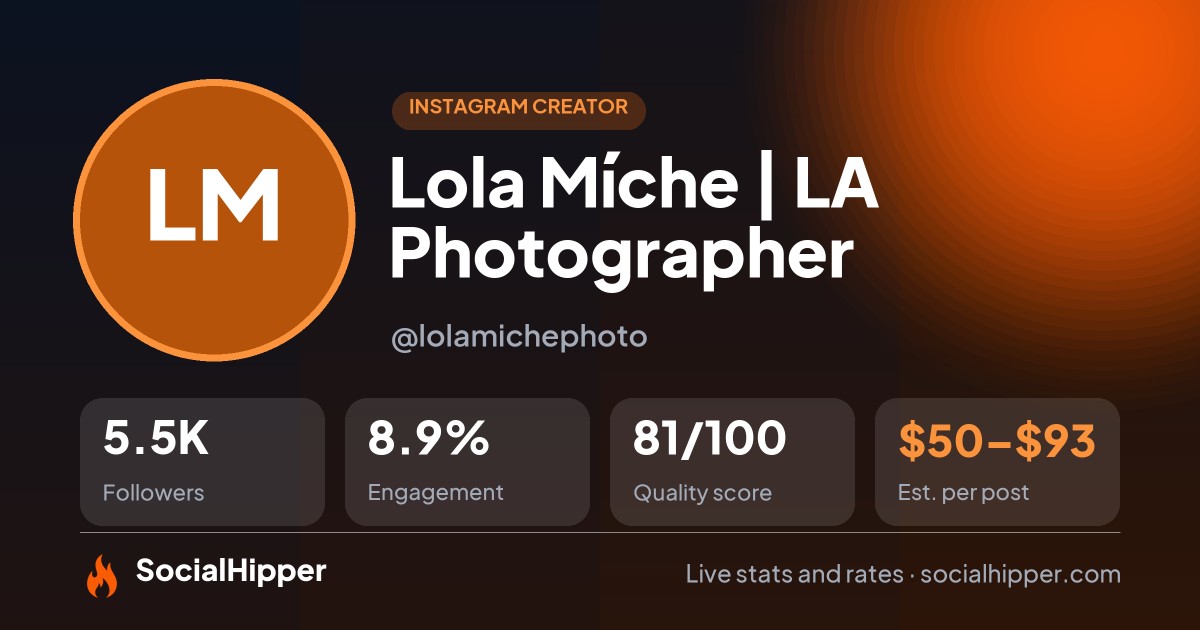 Lola Míche | LA Photographer Instagram stats on SocialHipper