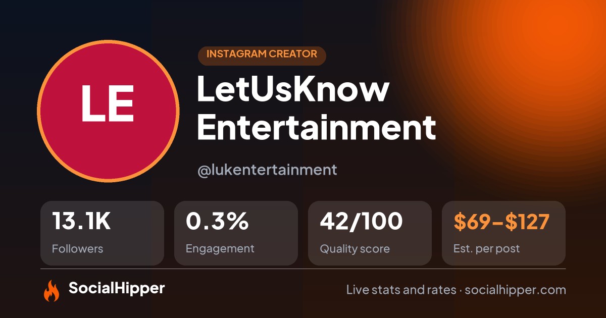 LetUsKnow Entertainment Instagram stats on SocialHipper