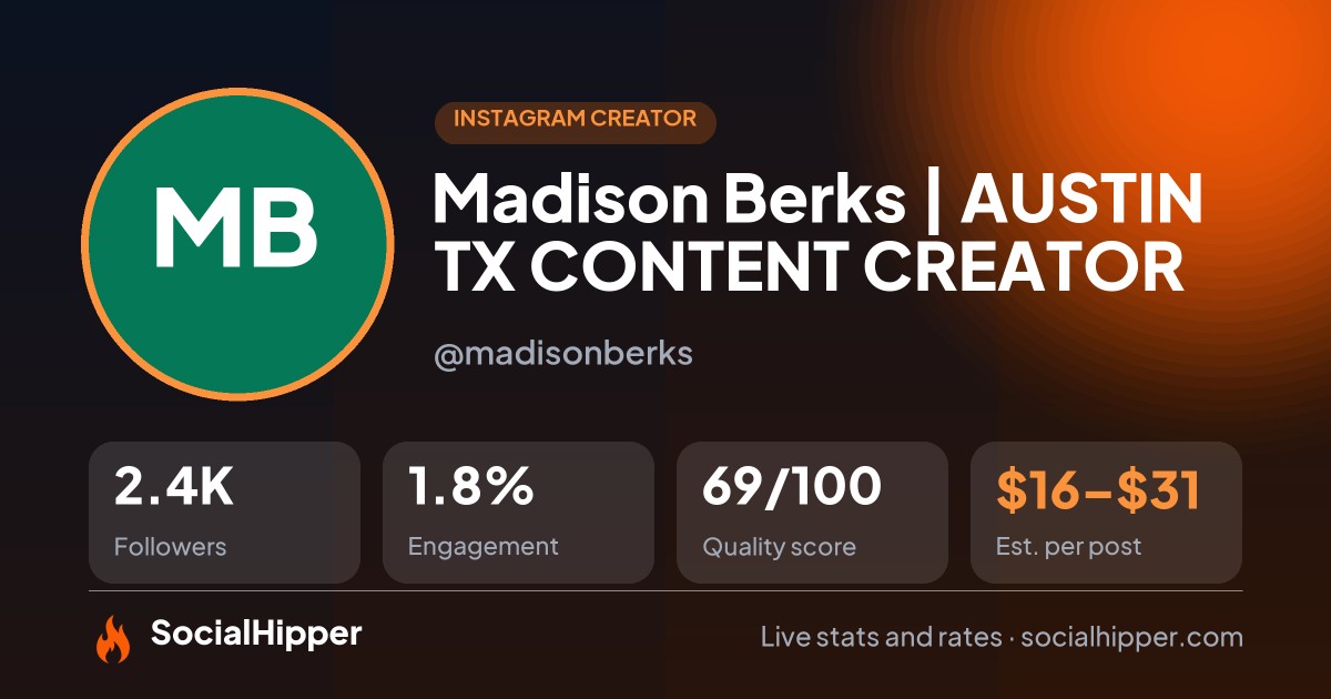 Madison Berks | AUSTIN TX CONTENT CREATOR Instagram stats on SocialHipper