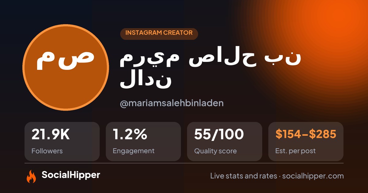 مريم صالح بن لادن Instagram stats on SocialHipper