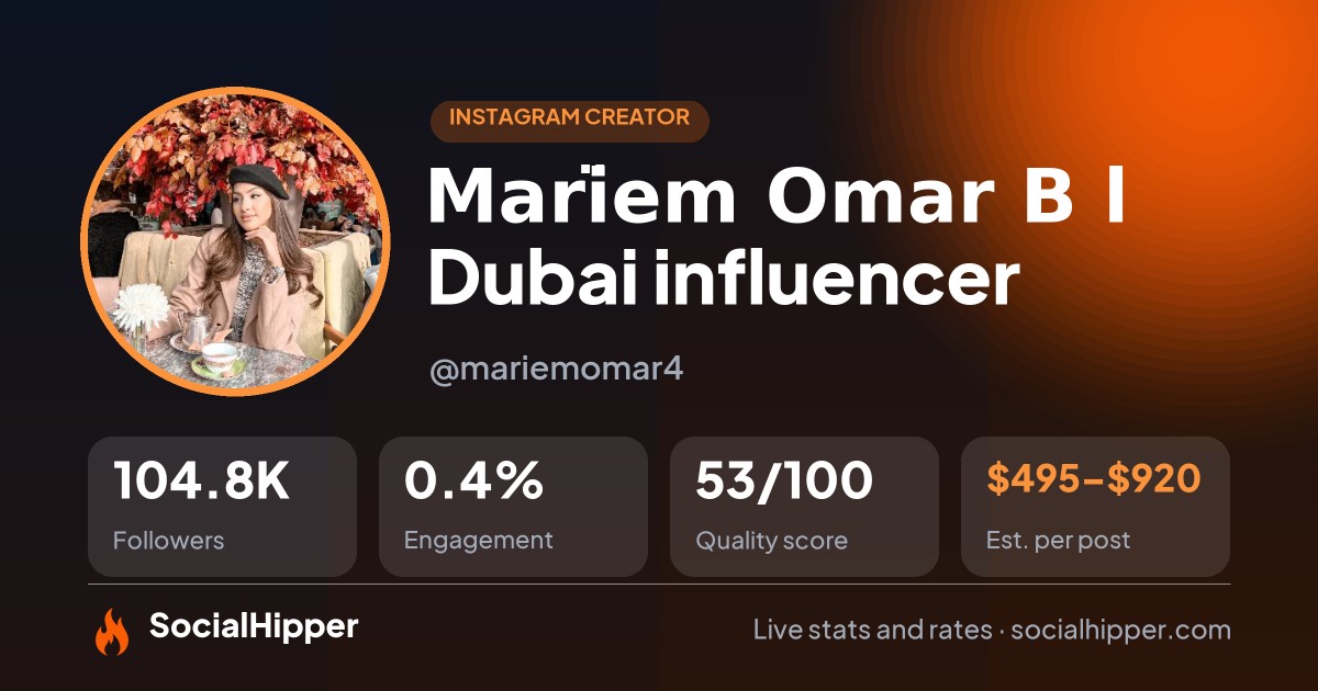 Marïem Omar B l Dubai influencer Instagram stats on SocialHipper