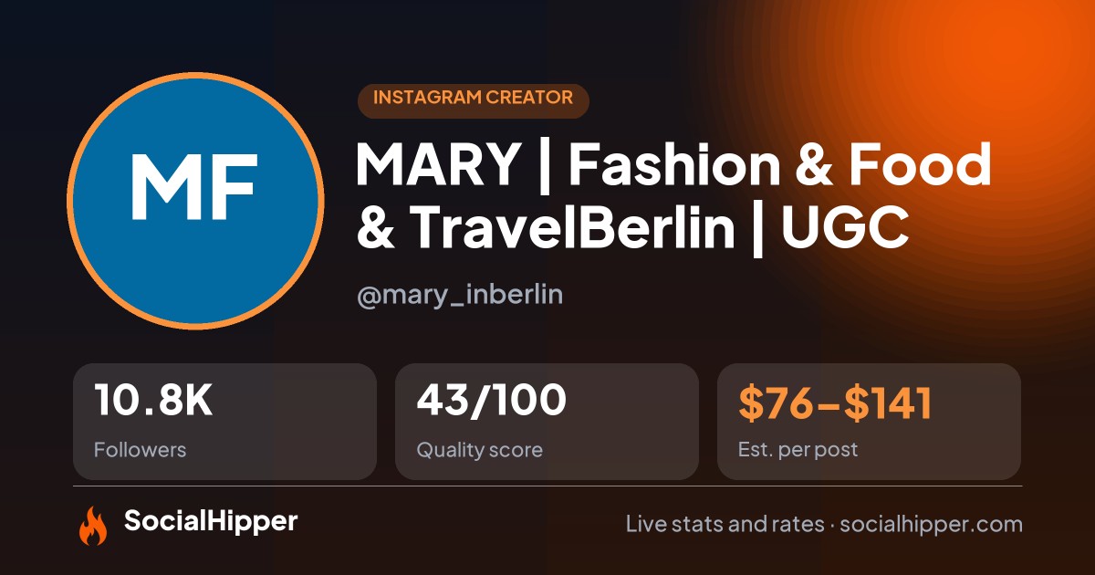 MARY | Fashion & Food & Travel📍Berlin | UGC Instagram stats on SocialHipper
