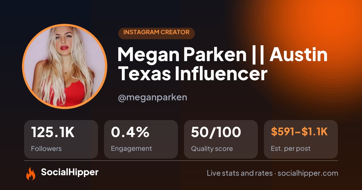 Megan Parken || Austin Texas Influencer Instagram stats on SocialHipper