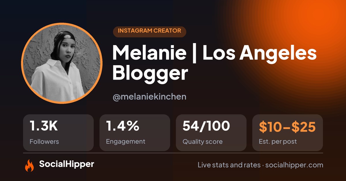 Melanie | Los Angeles Blogger Instagram stats on SocialHipper