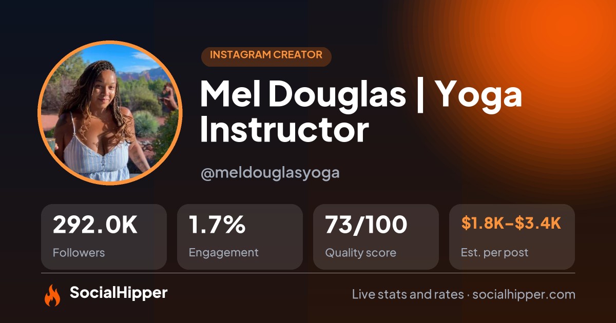 Mel Douglas | Yoga Instructor Instagram stats on SocialHipper