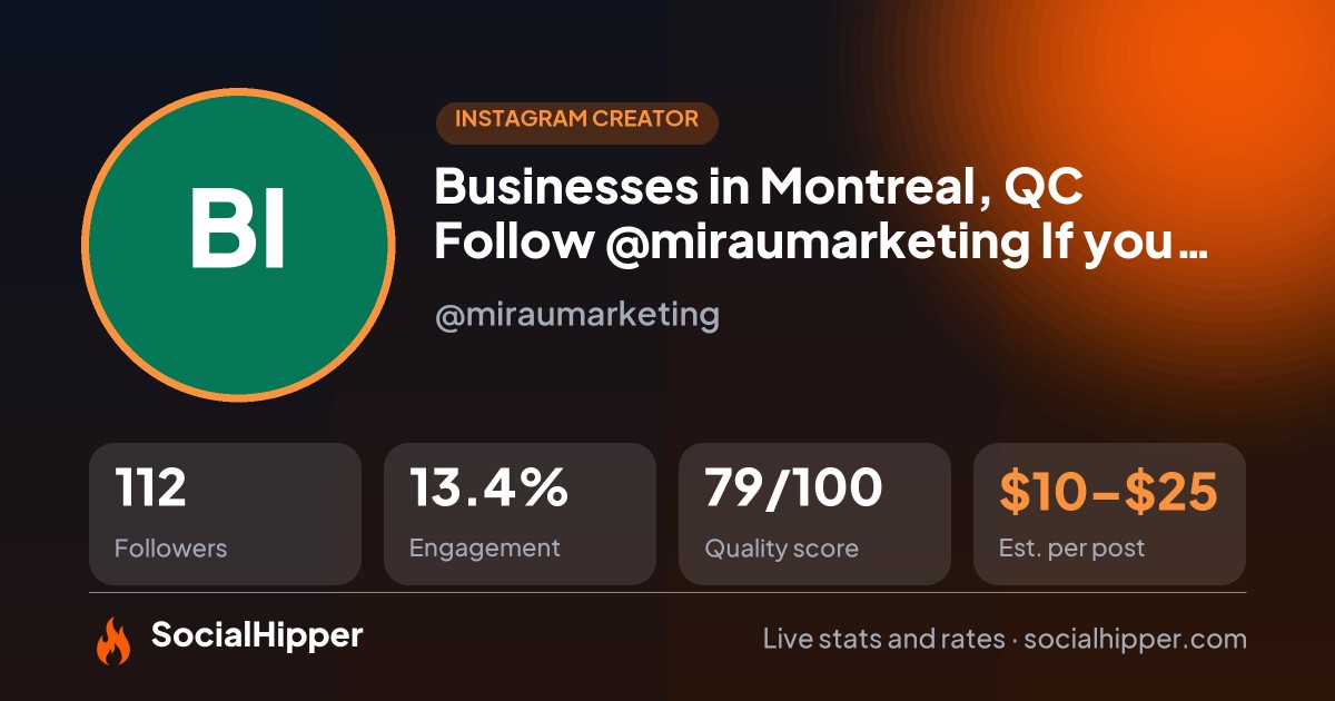 Businesses in Montreal, QC ➡️ Follow @miraumarketing If you ... Instagram stats on SocialHipper