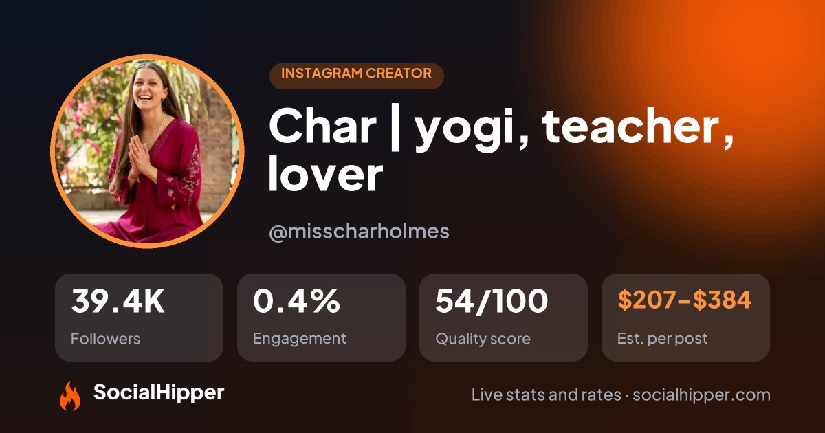 Char | yogi, teacher, lover Instagram stats on SocialHipper