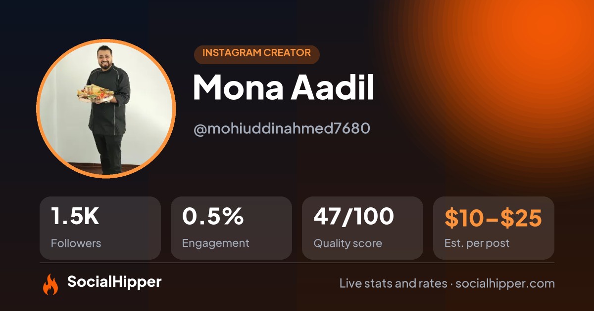 Mona Aadil Instagram stats on SocialHipper