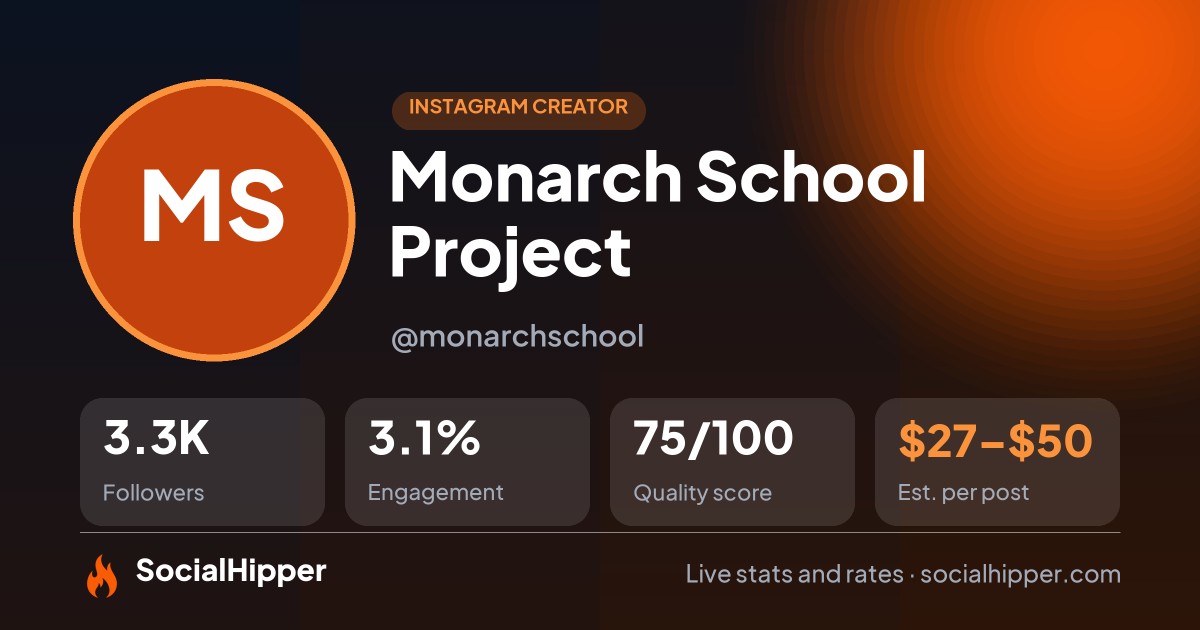 Monarch School Project Instagram stats on SocialHipper