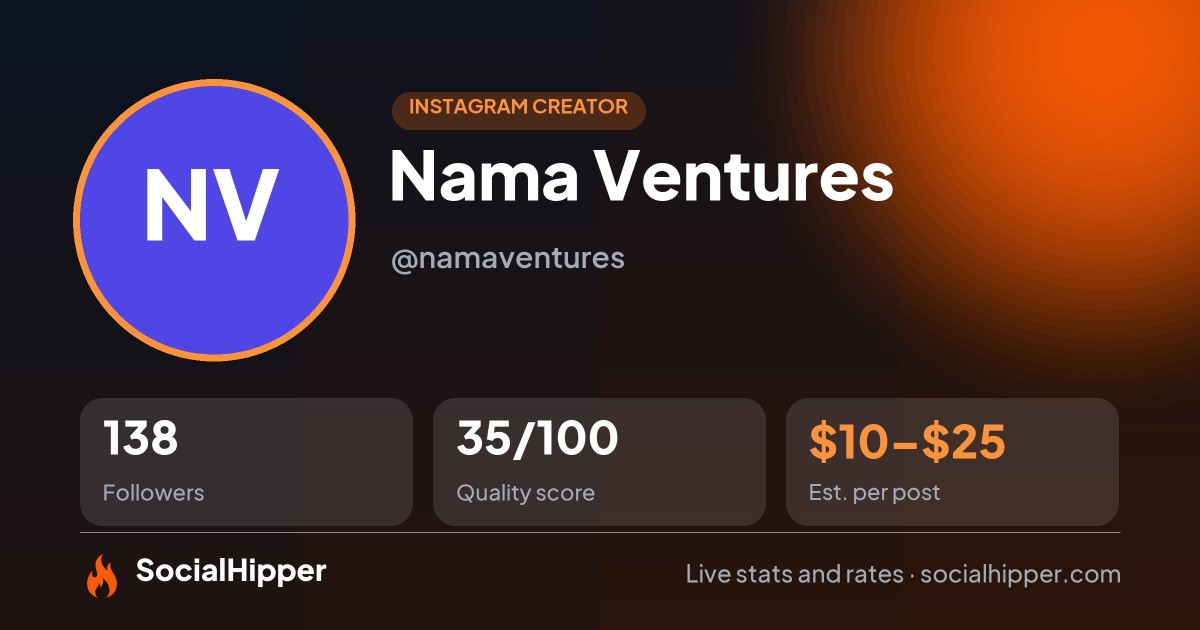 Nama Ventures Instagram stats on SocialHipper