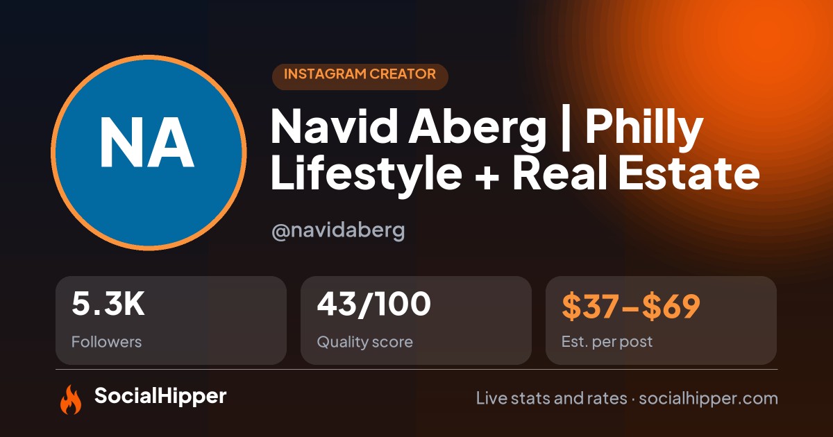 Navid Aberg | Philly Lifestyle + Real Estate Instagram stats on SocialHipper